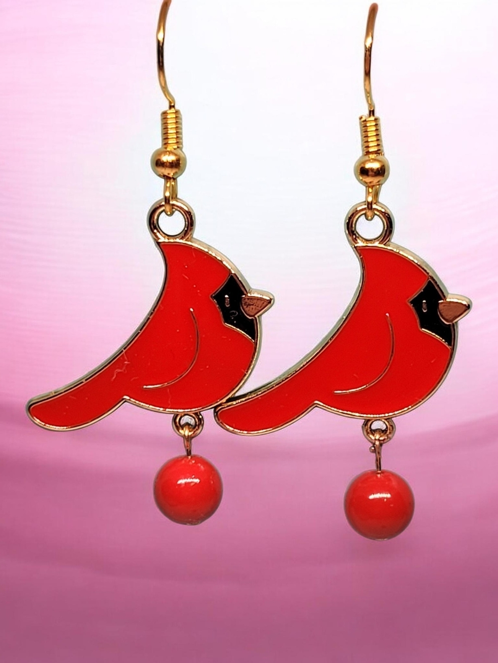 Red Cardinal Bird Dangle Earrings
